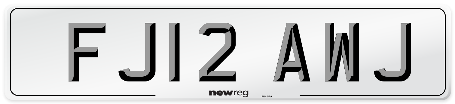 FJ12 AWJ Number Plate from New Reg